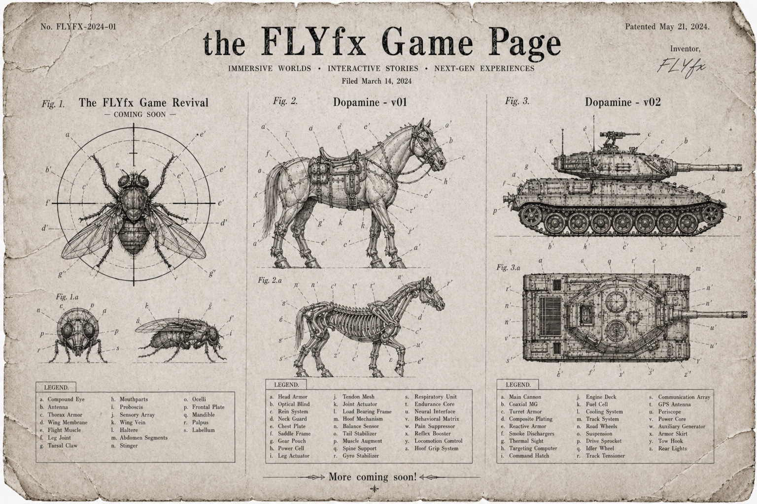 The FLYfx Game Page vintage technical poster